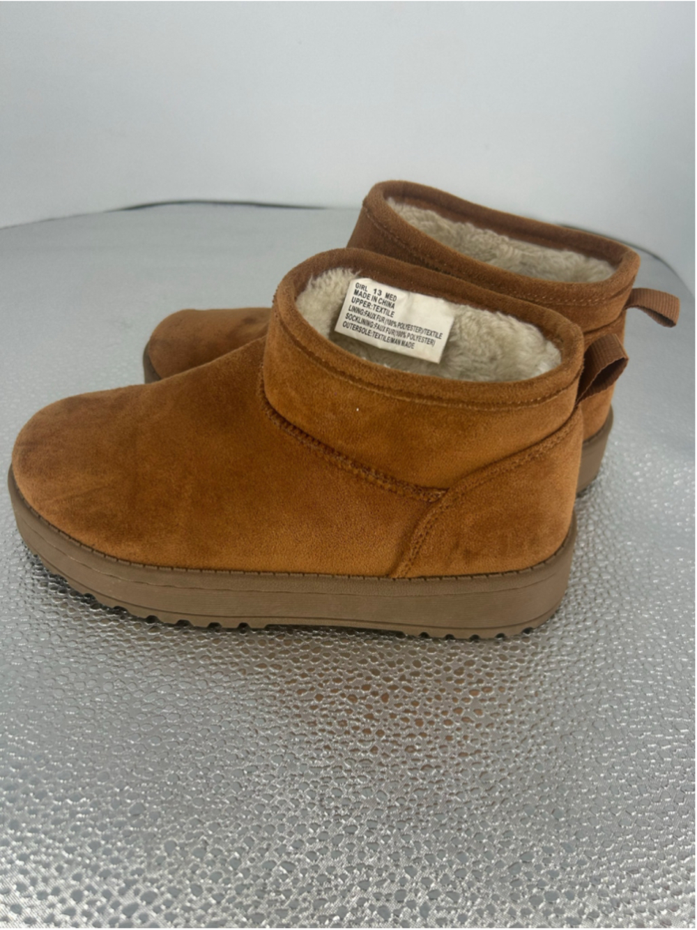 Girls Unbranded Brown Faux Fur Lined Ankle Boots Size 13